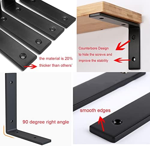 Heavy Duty Shelf Brackets 8 inch Rustic L Black Shelf Brackets 8 x 6 inches Metal Iron Industrial Shelf Bracket - L8 x H