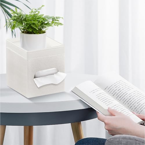 Tissue Box Cover Square, PU Leather Tissue Cube Box Holder with Storage Valet Tray, Decorative Tissue Holders, Modern Ti