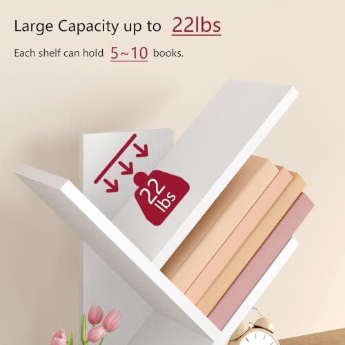 Tajsoon Tree Bookshelf 3-Tier Small Book Organizer, White