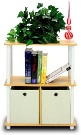 Furinno TURN-N-TUBE Storage Shelves Set of 2, 3-Tier Toolless Book Shelf with Storage Bins, Display Shelf, for Organizat