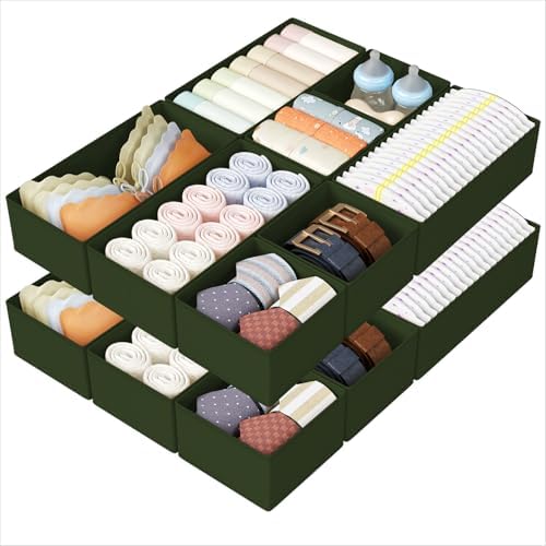 DIMJ Drawer Organizers Clothes, Set of 16 Dresser Organizer Bins, Fabric Closet Organizers and Storage, Shallow Drawer D
