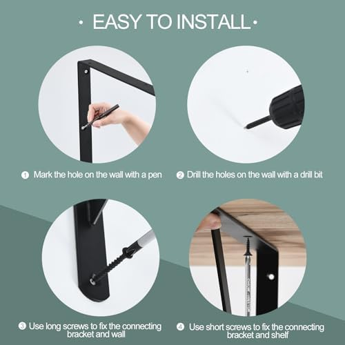 8 Pack L24 x H 12" Black Heavy Duty Shelf Brackets with Screws Metal Shelf Brackets Shelf Support Angle Brackets for She