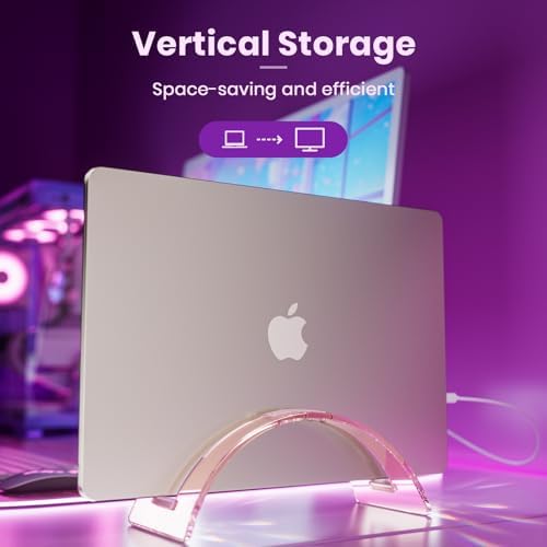Acrylic Vertical Laptop Stand for Desk,Acrylic Invisible Desktop Notebook Dock,Vertical Laptop Holder Space-Saving Organ
