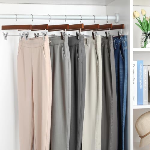 TOPIA HANGER Walnut Wood Pants Hangers, Wooden Skirt Short Jeans Trouser Hanger with Smooth Surface 360° Swivel Hook Anti Rust 2 Adjustable Clips, 20 Pack, CT10PWA20