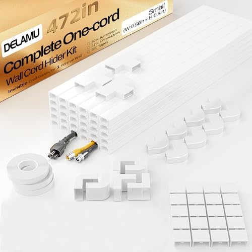 Delamu Cord Hider, 472in Cord Covers for Wires on Wall, One-Cord Cable Hider, Self-Adhesive Wire Hiders Wire Covers for 