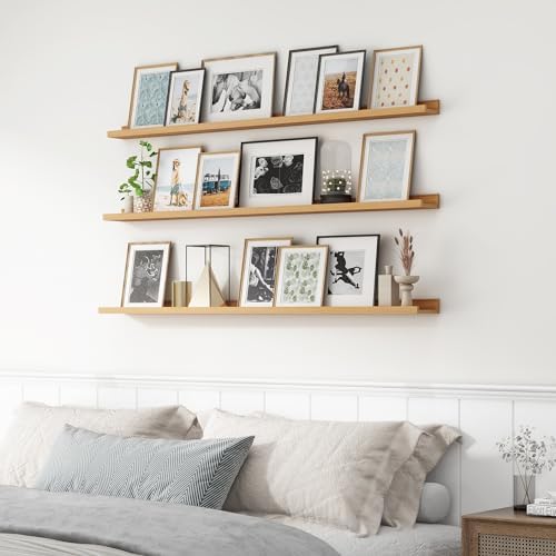 Axeman Picture Ledge Shelf, 55 Inch Oak Floating Shelves Set of 3
