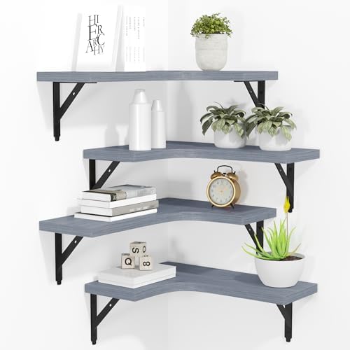 ROMGUAR CRAFT Corner Floating Shelves Wall Mounted Set of 4, Grey