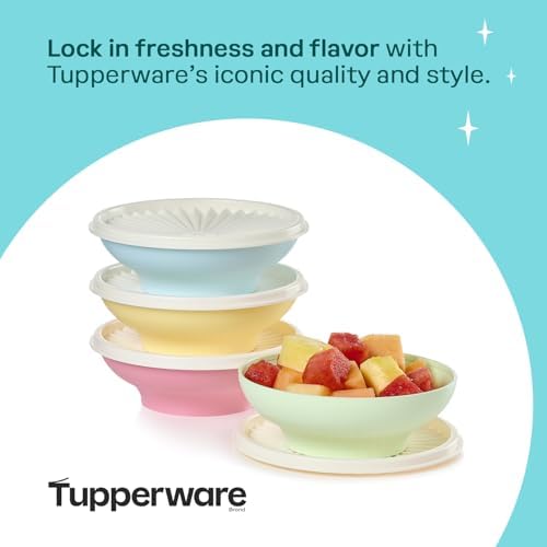 Tupperware Heritage Collection, New 4 Cereal Bowl with Lids Set in Vintage Colors, Dishwasher Safe and BPA Free (4 containers, 4 lids)
