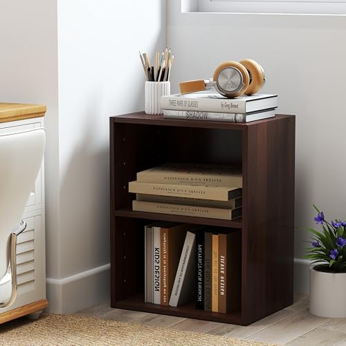 Tangkula 2-Tier Bookshelf, Open Shelf Bookcase with 7-Position Adjustable Shelf, Multifunctional Wooden Cubby Storage Di