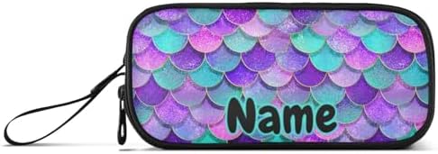Custom Mermaid Scales Pencil Case Box Boys Girls Personalized Name Large Pencil Pouch Stationery Pen Bag Organizer for Kids Adults School Office