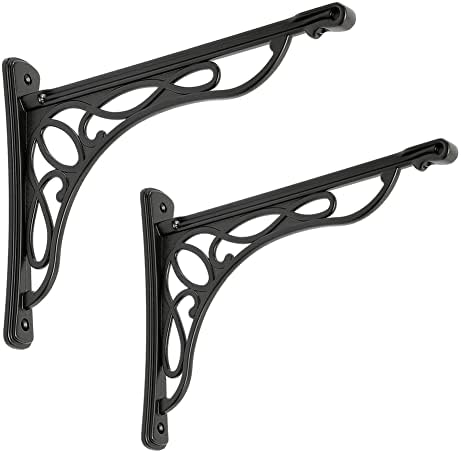 2 Pack Shelf Bracket, Heavy Duty and Hardware Included, Black Finish 9.5" X 7.5" Inch