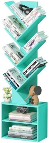 SHEEPAM 10-Tier Tree Bookshelf Floor Standing Narrow Space Storage Bookcase