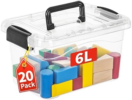 Cetomo 6Lx20 Pack Storage Boxes, Storage Box with Lids and Handle for Home Dorm Office Organization, Stackable Nesting T