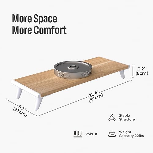 loukin Monitor Stand Riser for Desk, 22.4" × 8.2" Computer Stand, Wood