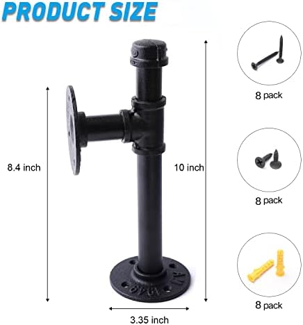 3/4" Industrial Pipe Shelf Brackets, Black Iron Wall Mounted DIY Shelving Brackets Hanging Custom Pipe Brackets for Floa