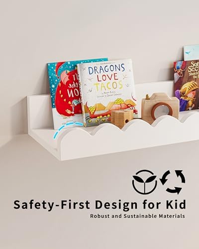 G&W Gruwald Nursery Book Shelves, Set of 3, Nursery Decor for Baby and Toddler, Scalloped Shelves, Book Shelf for Kids R