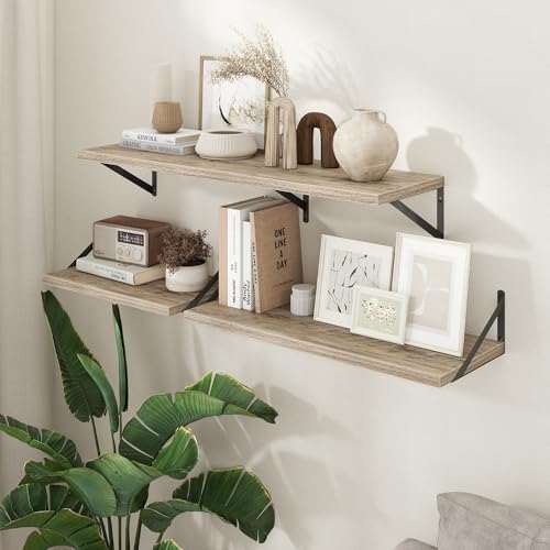 Axeman Deep Floating Shelves - 20 Inch Floating Shelves Set of 2-12 Inch Deep Grey Wall Shelves for Living Room Bathroom