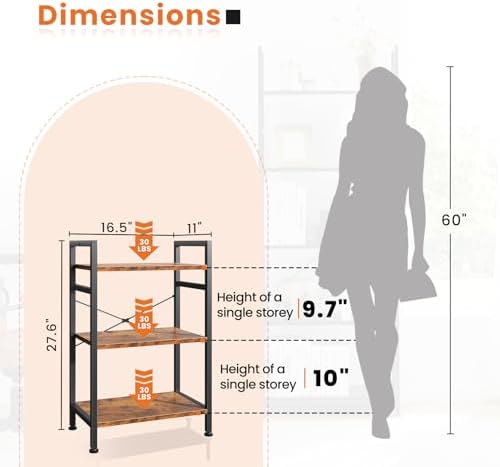 Sweetcrispy 3 Tier Bookshelf, Bookcase Shelf Storage Organizer, Brown