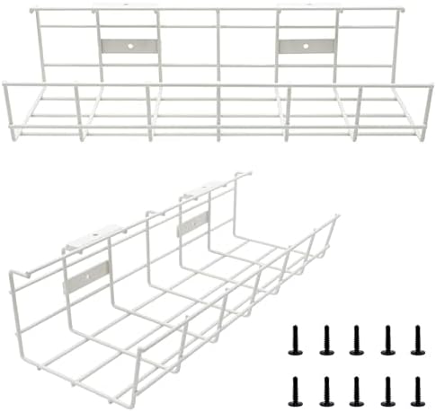 Under Desk Cable Tray - 2 Pack Cable Raceway for Wire Management. Metal Wire Organizer for Office, Studio and Home. Supe