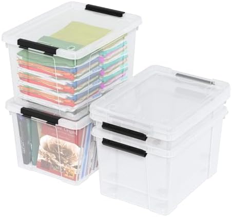 35 Quart Plastic Clear Latching Storage Box with Wheels, 4-Pack