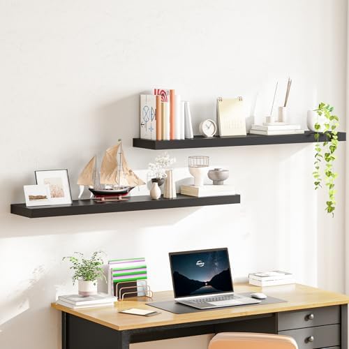 HOOBRO Floating Shelves for Wall, Wall Mounted Shelf Set of 2, 47.2" Hanging Shelf with Invisible Brackets, for Wall Dec