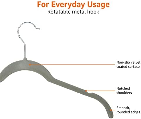 Amazon Basics Space Saving Slim Velvet Non-Slip Clothes Hangers for Closet Organization, Gray/Silver, 30-Pack