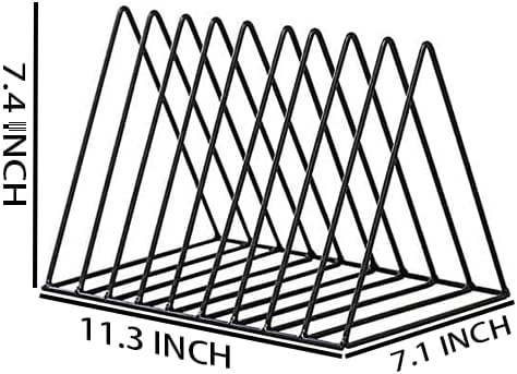 Black Metal Vinyl Record Holder,Vertical Record Player Holder,File Organizer for Desk,Desktop File Sorters,Paper Organizer and Record Holder Stand,Triangle Upright 9 Lattice Vinyl Rack Stand,1Pack