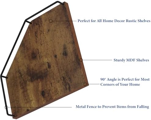 Trwcrt Corner Shelf Wall Mounted Set of 3, Floating Wall Shelves Rustic Wooden Storage Shelves for Bedroom, Bathroom, Li