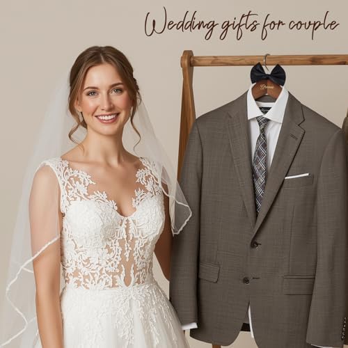 JOVGANK Non-Slip Bride & Groom Wooden Wedding Hangers Set