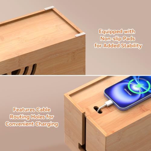 Pezin & Hulin Bamboo Cable Management Box, Power Strip Organizer, Large