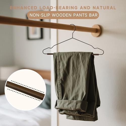 Wire Metal Hangers with Smooth Lotus Wood Pants Bar, Black, 24-Pack