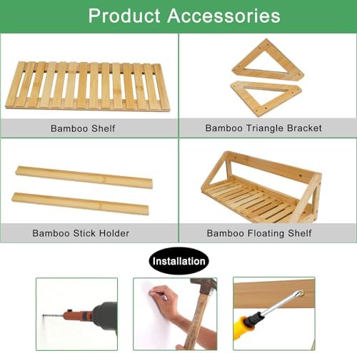 Floating Shelves Wall Mounted 3 Pcs Bamboo Wall Hanging Rack Holder