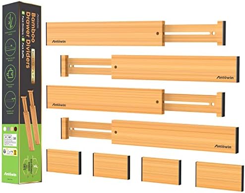 ANTOWIN Bamboo Drawer Dividers Organizers, Drawer Separators Splitter,13-17 inches Long Adjustable Spring-loaded Organiz