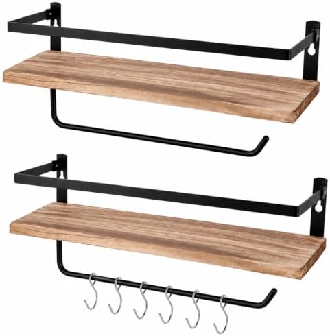 PHUNAYA Kitchen Floating Shelves, Paulownia, Carbonized Black, Set of 2