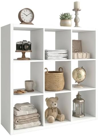 WannabeMyself【2026 Wooden Thick Frame】 9 Cube Storage Organizer with Anti-Tipping Kits, Reversible Open Back Book Shelf,