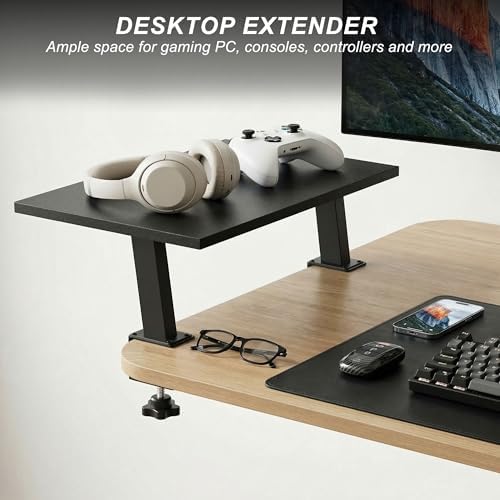 15-Inch Desktop Clamp-on Shelf & Monitor Riser, 2-in-1 Reversible Design – Fits Either Side of Desk, C-Clamp for Stabili