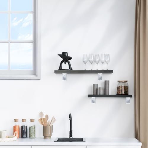 Silver Shelf Brackets, 4 Pack Heavy Duty Floating Shelf Bracket, Stainless Steel L Brackets for Shelves, 7 Inch