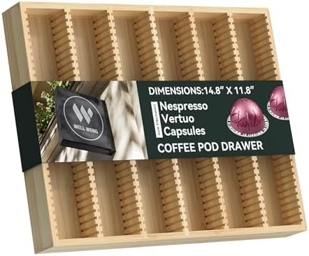 for Nespresso Vertuo Capsules Bamboo Coffee Pod Drawer Organizer