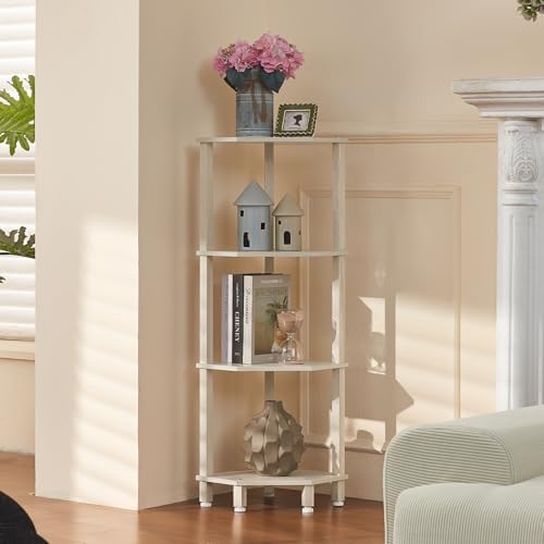 YUFAM 4-Tier Corner Shelf, Grey White