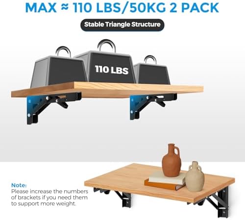 Matte Black Folding Shelf Brackets, 6 Inch, 4 Pack