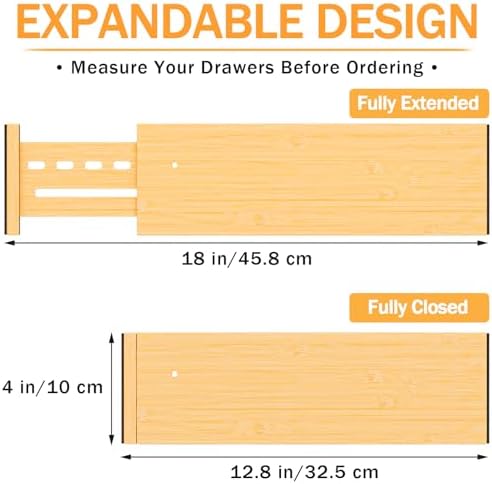 Bamboo Drawer Dividers, 4" High Drawer Organizers for Clothes/Utensils