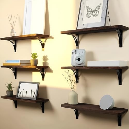 Willowy Reinforced Steel Bracket Rustic Brown Shelf - Easy to Install, Template and Video Included - Rustic Shelves for 