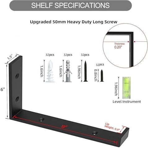 WEKIS Shelf Bracket, Heavy Duty Floating Shelf Brackets 10-Inch Long, 16-Pack Brackets for Shelves, Black Coated J Shape