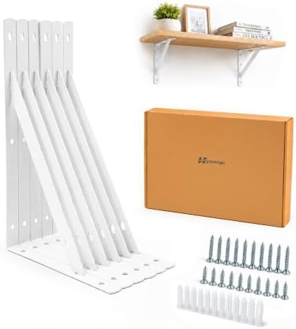 Shelf Brackets Heavy Duty, 6 Pack White 12 inch Floating Shelf Bracket, Max Load 100 lbs of Metal Triangle Decorative Sh