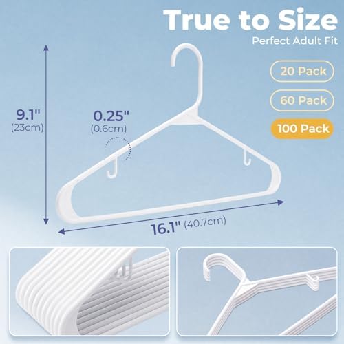 HOUSE DAY White Plastic Hangers 100 Pack, Slim Space-Saving Clothes Hangers