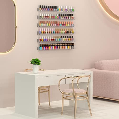 24 Inch Clear Nail Polish Wall Rack with Removable End Caps Set of 6, Acrylic Nail Polish Organizer Wall Mounted,Nail Po