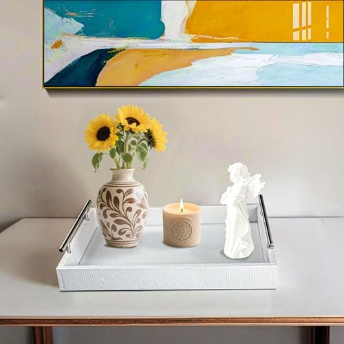 White Faux Leather Serving Tray, 16" x 12" Rectangular