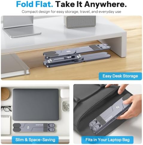 OMOTON LA10 360° Rotating Laptop Stand Riser Foldable for Desk, Space Grey