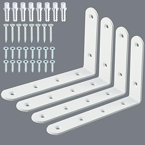 Alise 4mm Thick L Bracket for Shelves,6x4 Inch Shelf Brackets White,4 Pcs