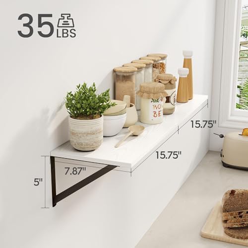 Heimlove White Deep Floating Shelves for Wall, 16W x 8D Wood Wall Shelves Set of 2, Wide Floating Bookshelf for Living R